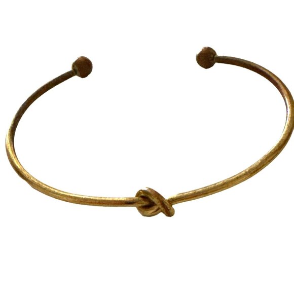 Dainty Vintage Knot Cuff Bracelet Brassy Gold Tone Simple Thin - Picture 2 of 5